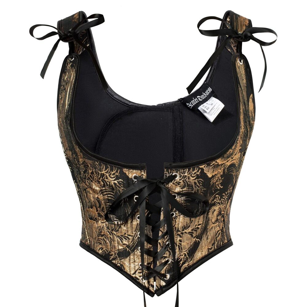 8259 Corset Tops Vintage Jacquard Underbust Boned Bustier Bodice Black Gold